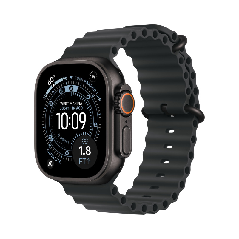 apple watch ultra 3 black Ocean Black Band اپل واچ اولترا 3 سایز 49 میلی متری بدنه تیتانیوم مشکی بند اوشن مشکی - Image 1
